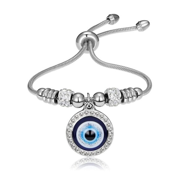 Silver Evil Eye Bracelets 18k Gold Plated Adjustable Evil Eye Silver Bracelet oj - Picture 1 of 7
